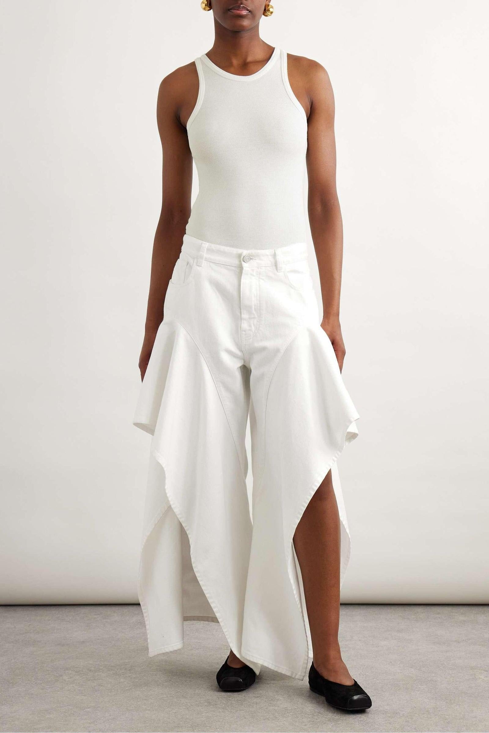 Ruffled Mid-Rise Wide-Leg Jeans