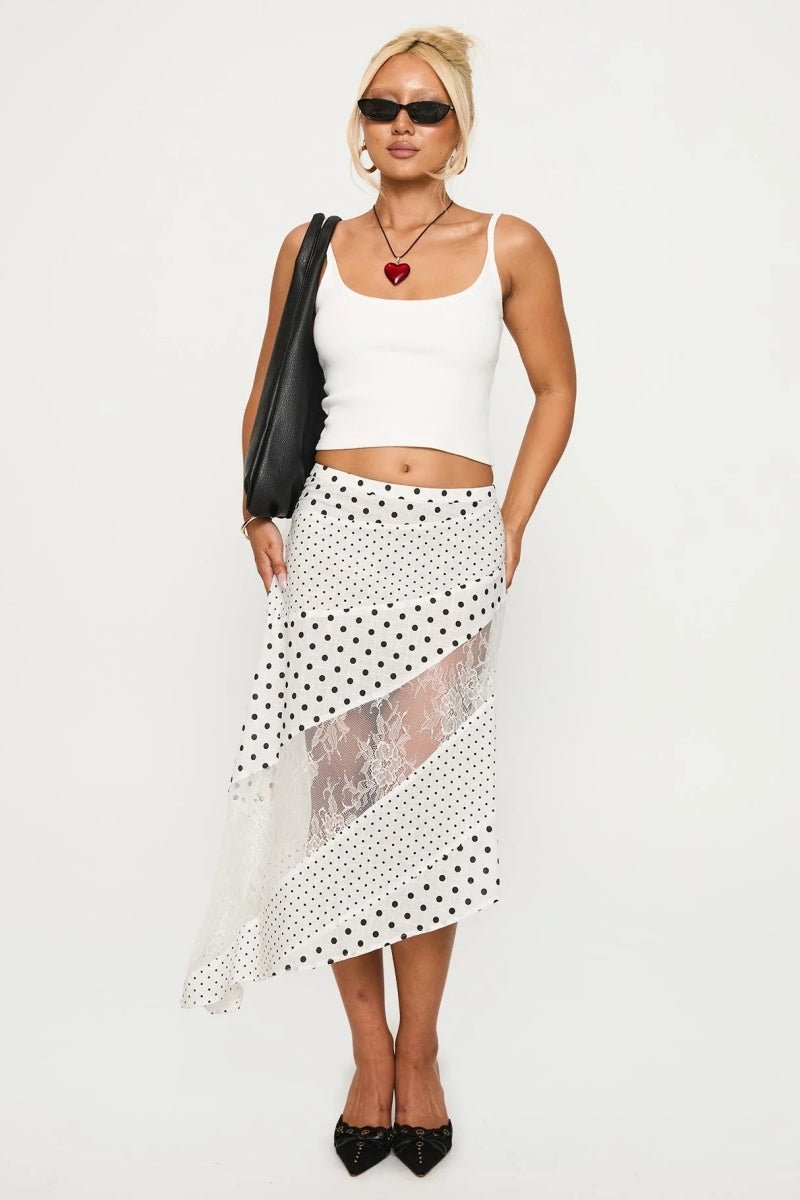 Rennar Midi Skirt White /Polka Dot