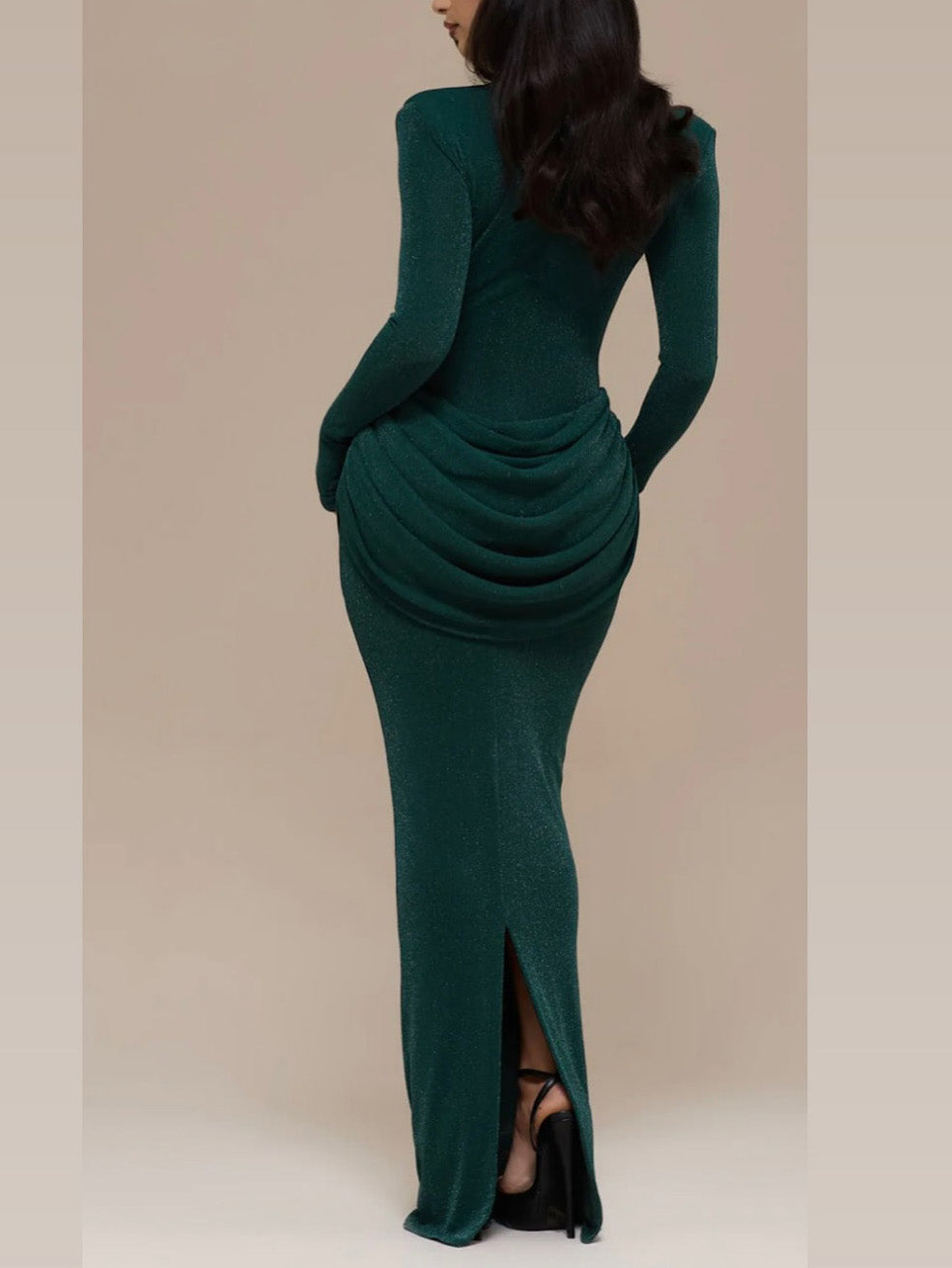 Elegant Pleated Long-sleeved Slim-fit Maxi Dress