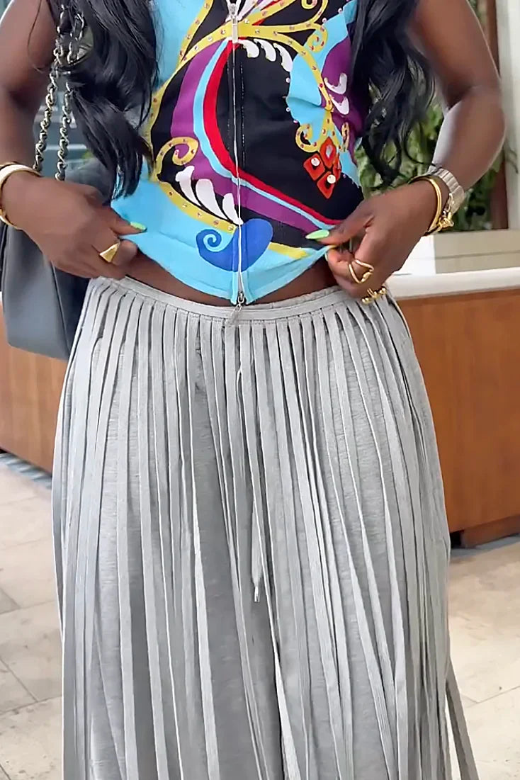 Grey Loose Fringe Pants