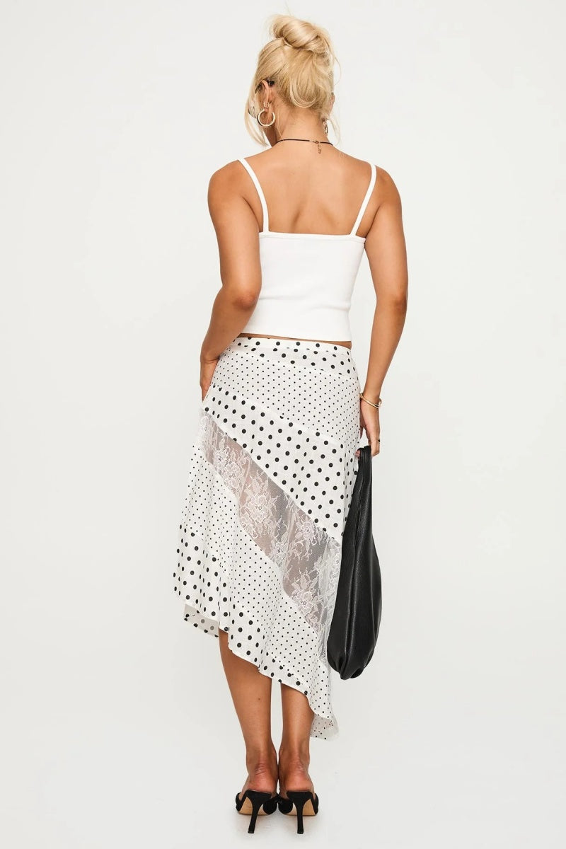 Rennar Midi Skirt White /Polka Dot