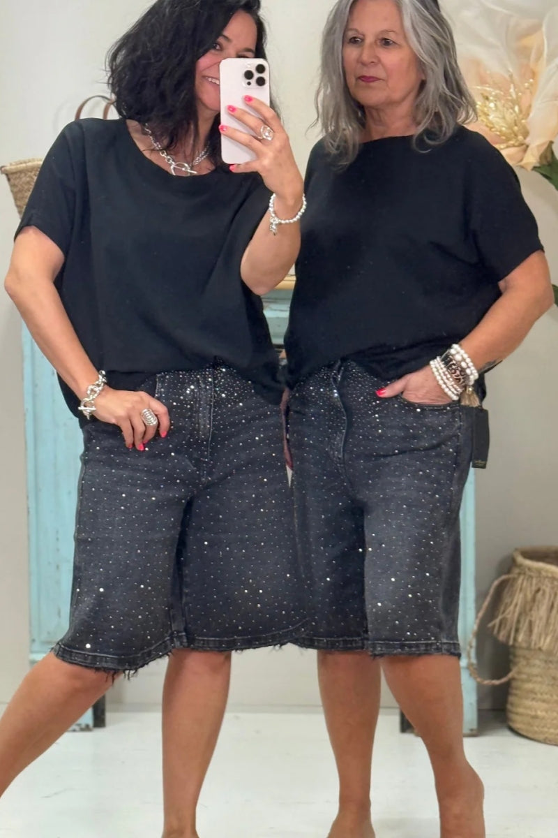 Bermuda Rhinestone Short Jeans