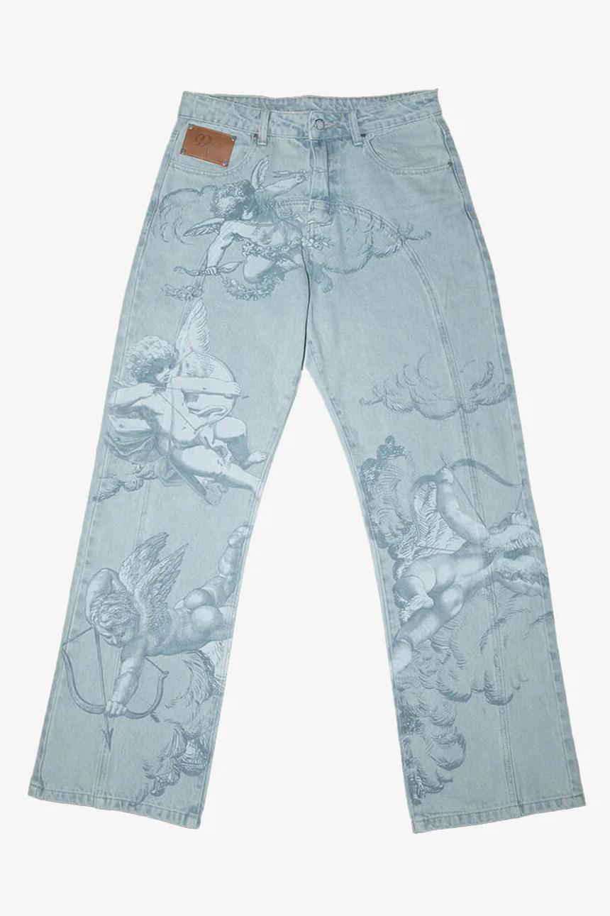 Cupid Print Washed Blue Jeans