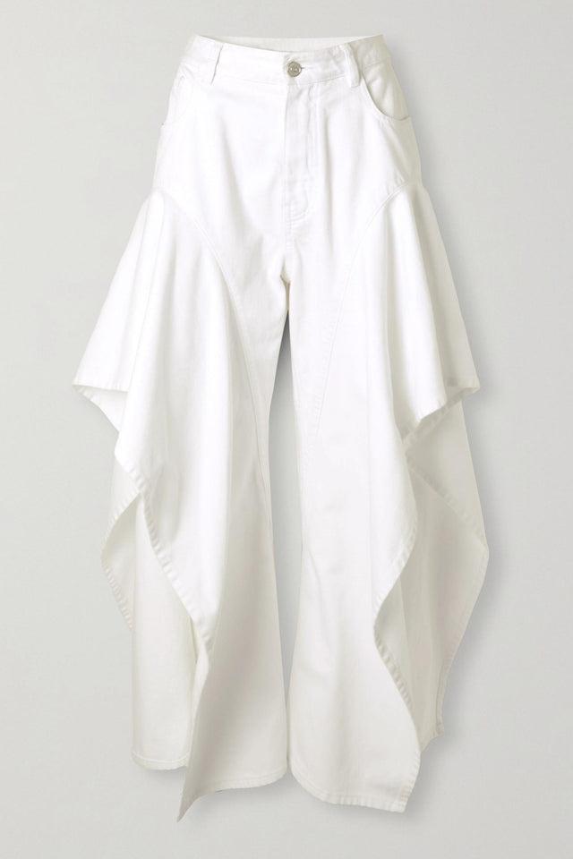 Ruffled Mid-Rise Wide-Leg Jeans